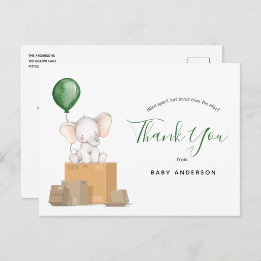 Elephant Green Baby Dusche by Mail Vielen Dank Postkarte (Vorne/Hinten)