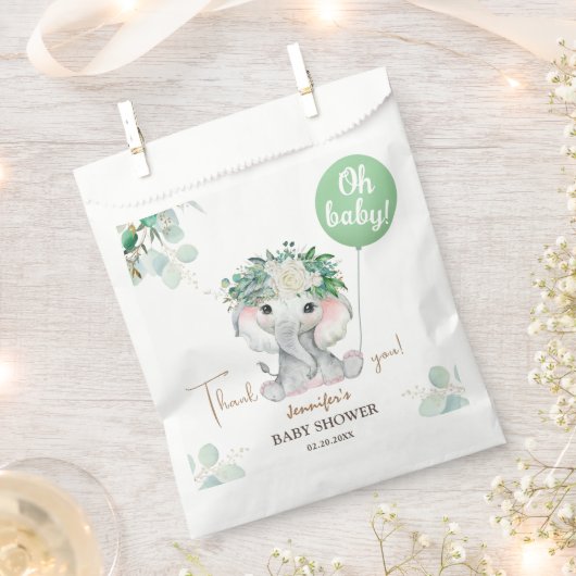 Elephant Green Balloon Gender Neutral Baby Shower Geschenktütchen (Ausgeschnitten)