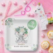Elephant Green Balloon Gender Neutral Baby Shower Pappteller (Party)