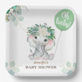 Elephant Green Balloon Gender Neutral Baby Shower Pappteller (Vorderseite)