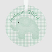 Elephant Green Kariert Gingham Personalisiert Kind Ornament (Rückseite)