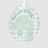 Elephant Green Kariert Gingham Personalisiert Kind Ornament (Vorderseite)