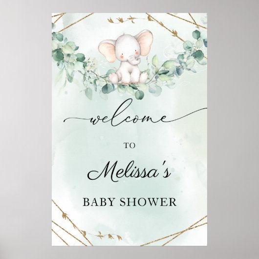 Elephant Greenerage Foliage Babydusche Begrüßungsz Poster (Vorne)