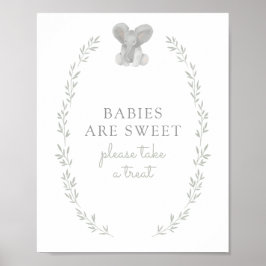 Elephant Greenery Baby Shower Babies sind süß Poster