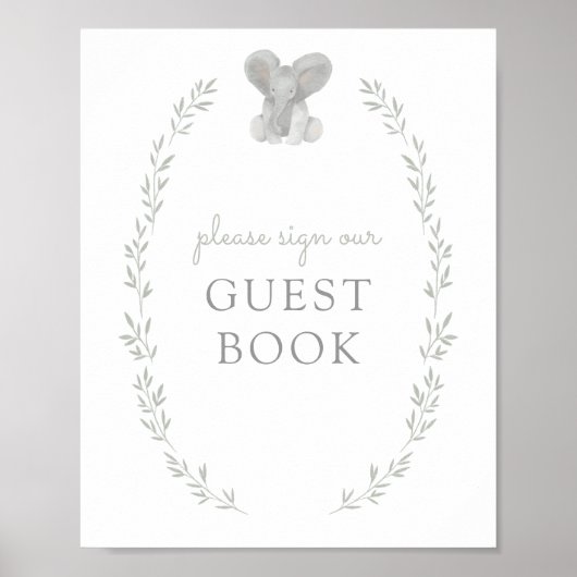Elephant Greenery Baby Shower Guest Book Sign Poster (Vorne)