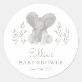 Elephant Greenery Baby Shower Runder Aufkleber
