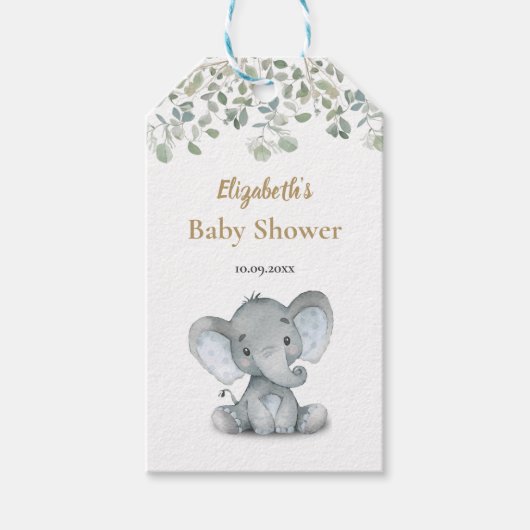 Elephant Greenery Baby Shower Vielen Dank Geschenkanhänger (Vorderseite)