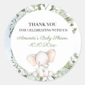 Elephant Greenery Boy Baby Shower Runder Aufkleber (Vorderseite)