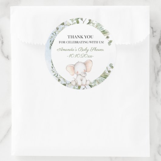Elephant Greenery Boy Baby Shower Runder Aufkleber (Tasche)