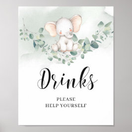Elephant Greenery eucalyptus Blätter Drinks Zeiche Poster