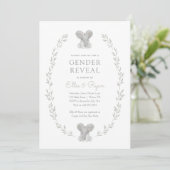 Elephant Greenery Gender Reveal Party Einladung (Stehend Vorderseite)