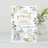 Elephant Greenery Peanut Baby Shower Einladung (Stehend Vorderseite)