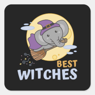 Elephant Halloween Hexenkids Hexen die besten Hexe Quadratischer Aufkleber