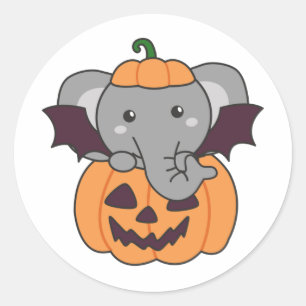 Elephant Halloween Pumpkin Bat-Kostüm Runder Aufkleber