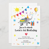 Elephant Hand gezeichnet erste Geburtstagseinladun Einladung (Vorne/Hinten)