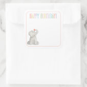 Elephant Happy Birthday Gift Tag Grußkarte Quadratischer Aufkleber (Tasche)