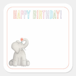 Elephant Happy Birthday Gift Tag Grußkarte Quadratischer Aufkleber