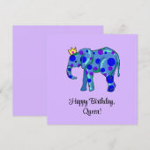 Elephant Happy Birthday Queen Flat Card (Vorne/Hinten)
