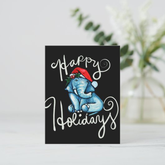Elephant Happy Holidays Nature holly yule art Postkarte (Stehend Vorderseite)