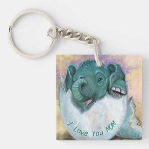 Elephant Hatching From Egg Keychain I Love You MOM Schlüsselanhänger