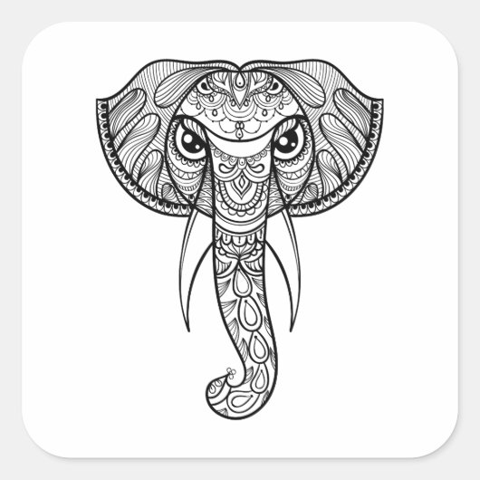Elephant Head Doodle Quadratischer Aufkleber (Vorderseite)