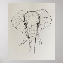 Elephant Head Minimalist Line Art Poster