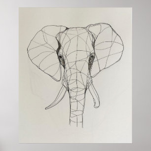 Elephant Head Minimalist Line Art Poster