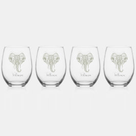 Elephant Head Olive Green personalize Weinglas Ohne Stiel