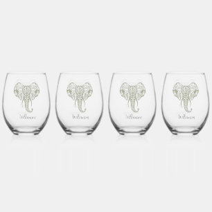 Elephant Head Olive Green personalize Weinglas Ohne Stiel