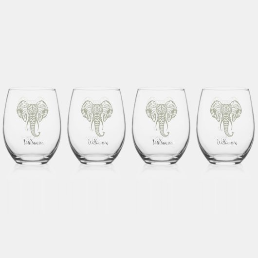 Elephant Head Olive Green personalize Weinglas Ohne Stiel (Vorderseite)