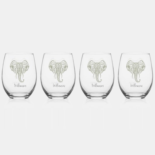 Elephant Head Olive Green personalize Weinglas Ohne Stiel (Hinten)