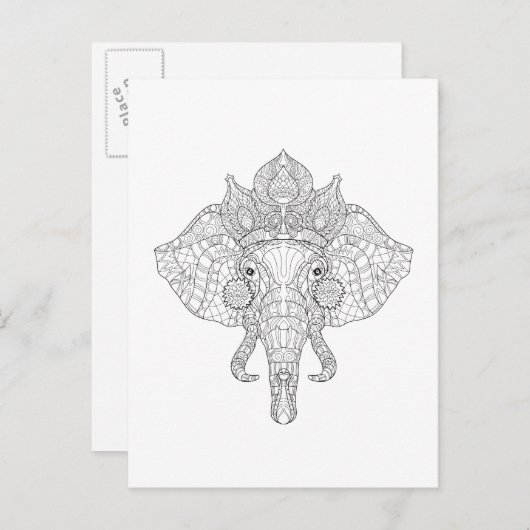 Elephant Head Zendoodle Postkarte (Vorne/Hinten)