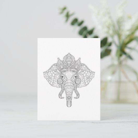 Elephant Head Zendoodle Postkarte (Stehend Vorderseite)