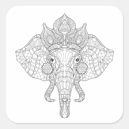 Elephant Head Zendoodle Quadratischer Aufkleber (Vorderseite)