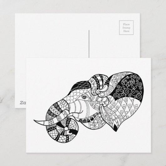 Elephant Head Zenstyle Doodle Postkarte (Vorne/Hinten)