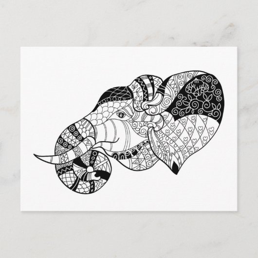 Elephant Head Zenstyle Doodle Postkarte (Vorderseite)