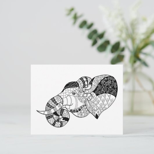 Elephant Head Zenstyle Doodle Postkarte (Stehend Vorderseite)