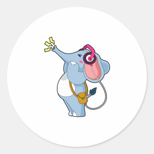 Elephant Headphone Music Runder Aufkleber (Vorderseite)