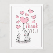 Elephant Hearts Baby Dusche Danke Postcard