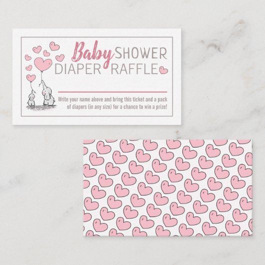 Elephant Hearts Baby Duwer Diaper Raffle Begleitkarte (Vorne/Hinten)