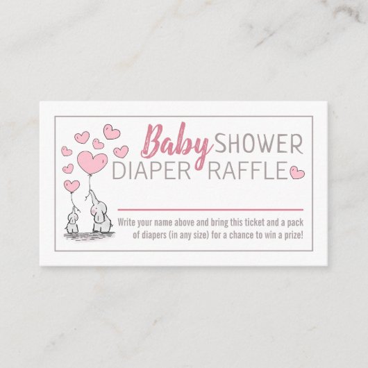 Elephant Hearts Baby Duwer Diaper Raffle Begleitkarte (Vorderseite)