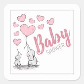 Elephant Hearts Baby Shower Square Sticker (Vorderseite)