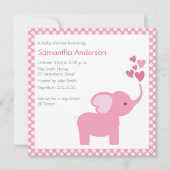 Elephant Hearts Babydusche Einladung - Mädchen (Vorderseite)