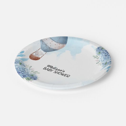 Elephant Heißluftballon blauer Hydrangea Dessert Pappteller (Schrägansicht)