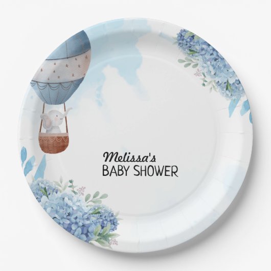 Elephant Heißluftballon Blue Hydrangea Custom Pappteller (Vorderseite)