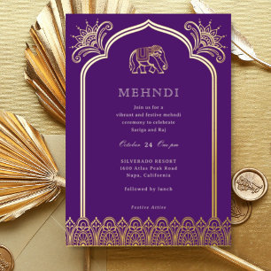 Elephant & Henna Design Muster Indian Mehndi Gold Folieneinladung