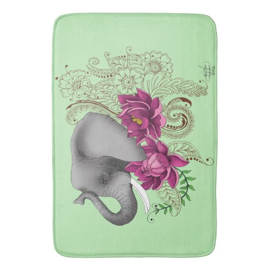 Elephant Henna Lotus Blume Badematte (Vorderseite Vertikal)