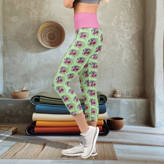 Elephant Henna Lotus Blume Capri Leggings