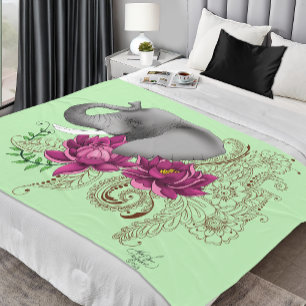Elephant Henna Lotus Blume Fleecedecke