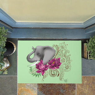 Elephant Henna Lotus Blume Fußmatte